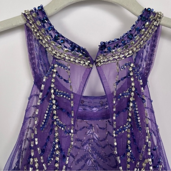 Juliet Blue Halter Sequin Formal Cocktail Dress w/ shawl sz 2XL Blue Purple - Picture 8 of 14